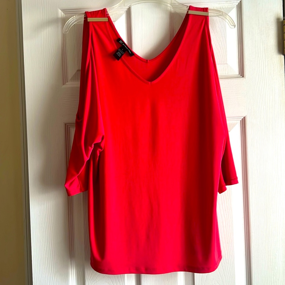 INC International Concepts Vivid Off The Shoulder Orang-Red Blouse Sz Large